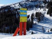 Pistenausschilderung im Skigebiet Lagorai