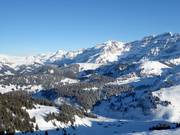Blick vom Roc d´Orsay zum Meilleret mit Glacier 3000