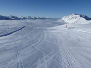 Perfekt präparierte Piste im Skigebiet Alpe Lusia