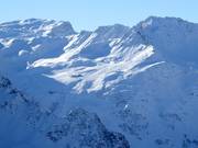 Blick auf das Skigebiet Gargellen von der Silvretta Montafon aus