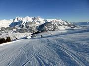 Piste mit Panorama im Skigebiet Wildhaus