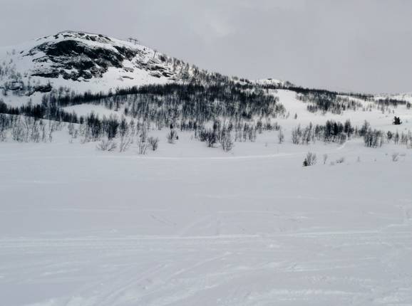 Blick zum Søondre Knaushøgdi, dem höchsten Punkt im Skigebiet