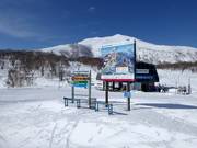 Pistenausschilderung mit Pistenplan im Skigebiet Niseko