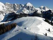 Blick auf die Pisten vor dem Tennengebirge