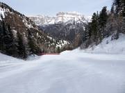 Schwere Talabfahrt vom Ciampac nach Alba