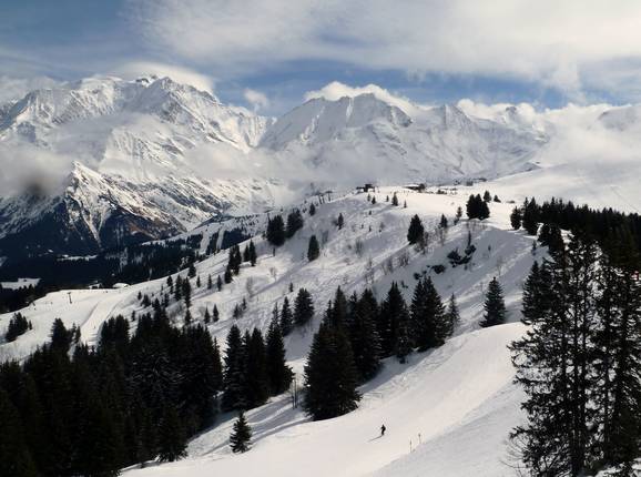 Das Skigebiet Megève mit dem Mont Blanc