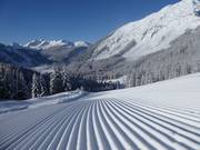 Sehr gute Pistenpräparierung am Übergang zum Bärenbadlift