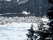 Blick auf die Unterkünfte in Reschen