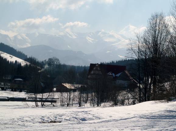 Blick auf die Hohe Tatra von Witów aus