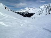 Der rote Teil der Talabfahrt nach Sulden