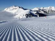 Perfekt präparierte Piste im Skigebiet Alpe Lusia