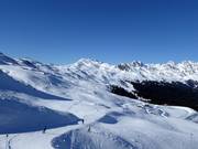 Blick über das Skigebiet Ratschings von der Verbindung Jaufen-Ratschings