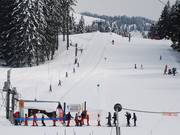 Leichte Pisten mit eigenen Liften gibt es auch in den Höhenlagen, wie hier am Mont Lachat