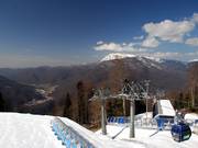 Blick von der Bergstation am Mountain Shelter über das Tal von Krasnaya Polyana
