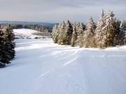 Pisten auf zwei Ebenen am Start des Sahnehangs