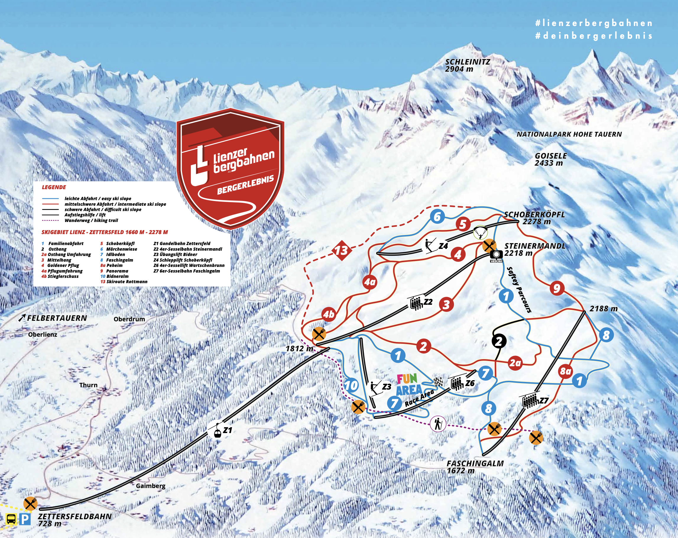 Pistenplan vom Skigebiet Zettersfeld – Lienz