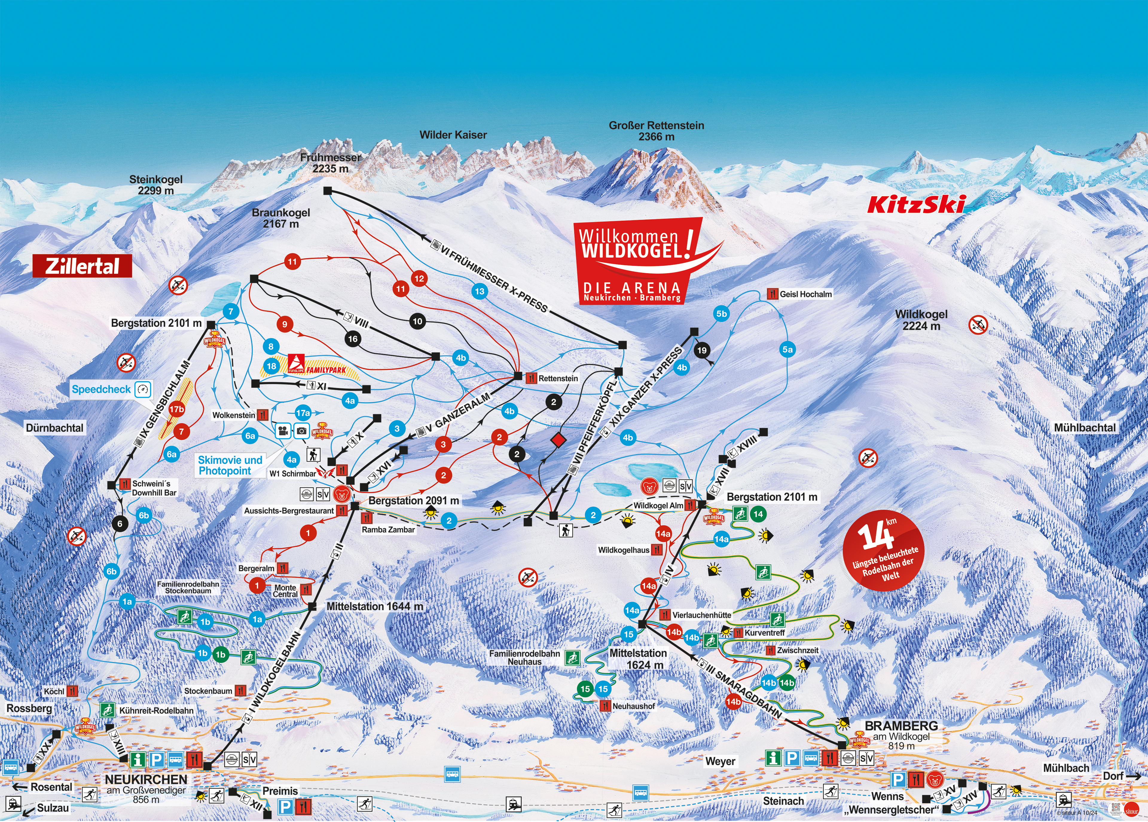 Pistenplan vom Skigebiet Wildkogel – Neukirchen/Bramberg