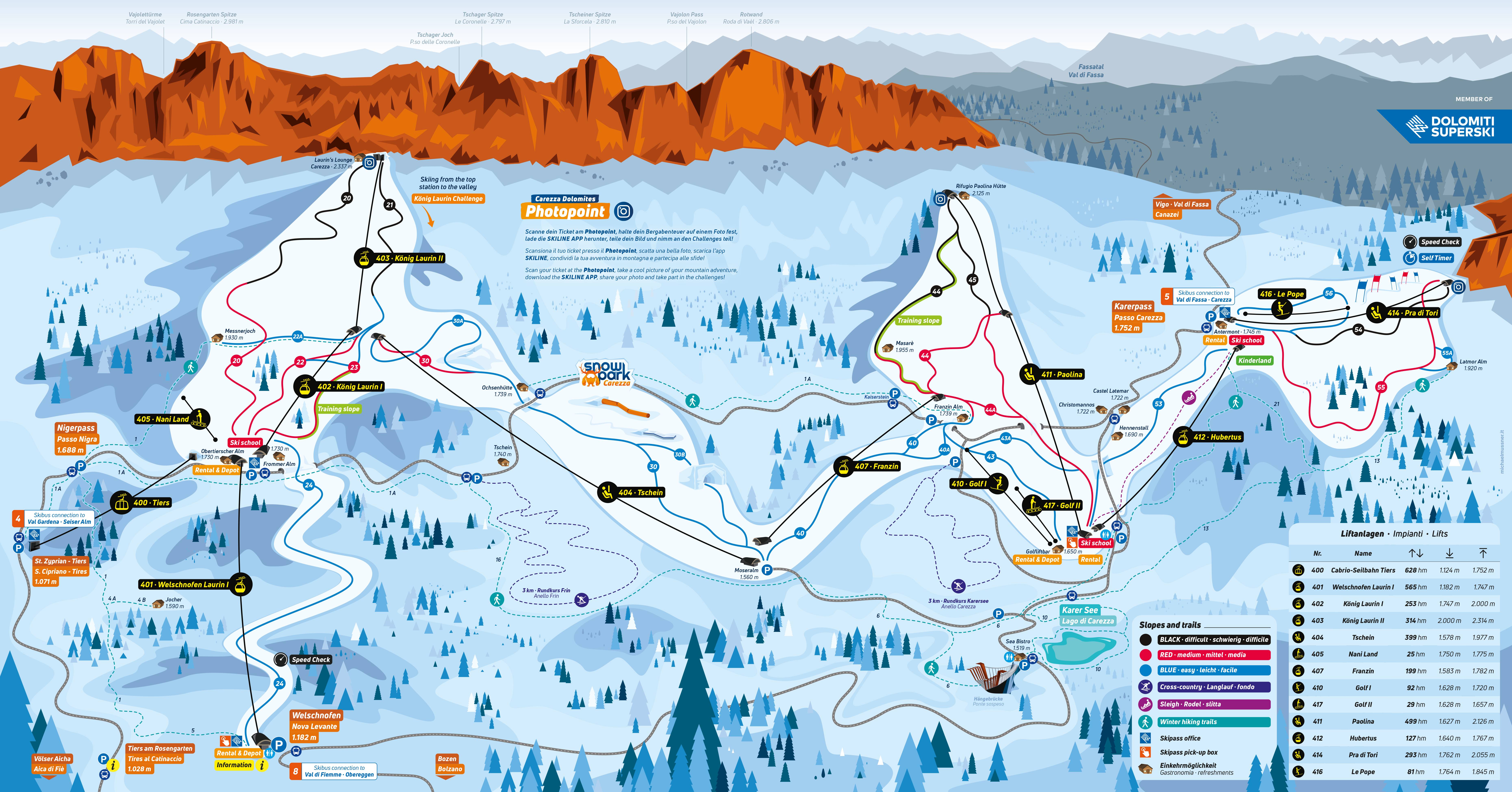 Pistenplan vom Skigebiet Carezza