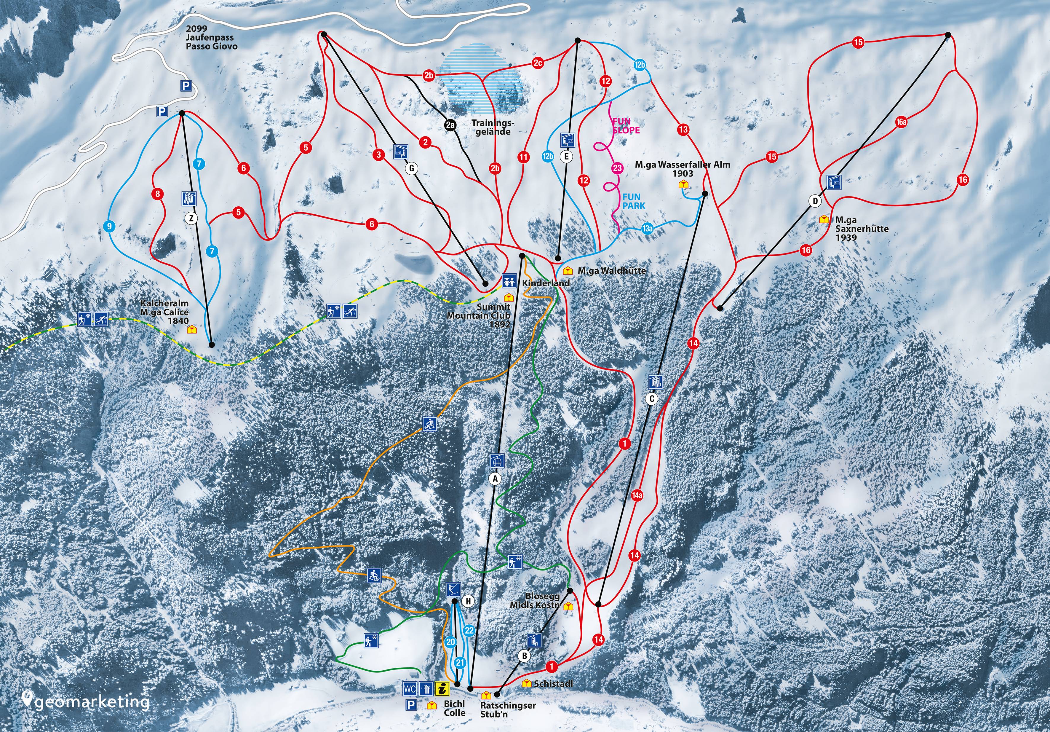 Pistenplan vom Skigebiet Ratschings-Jaufen/Kalcheralm