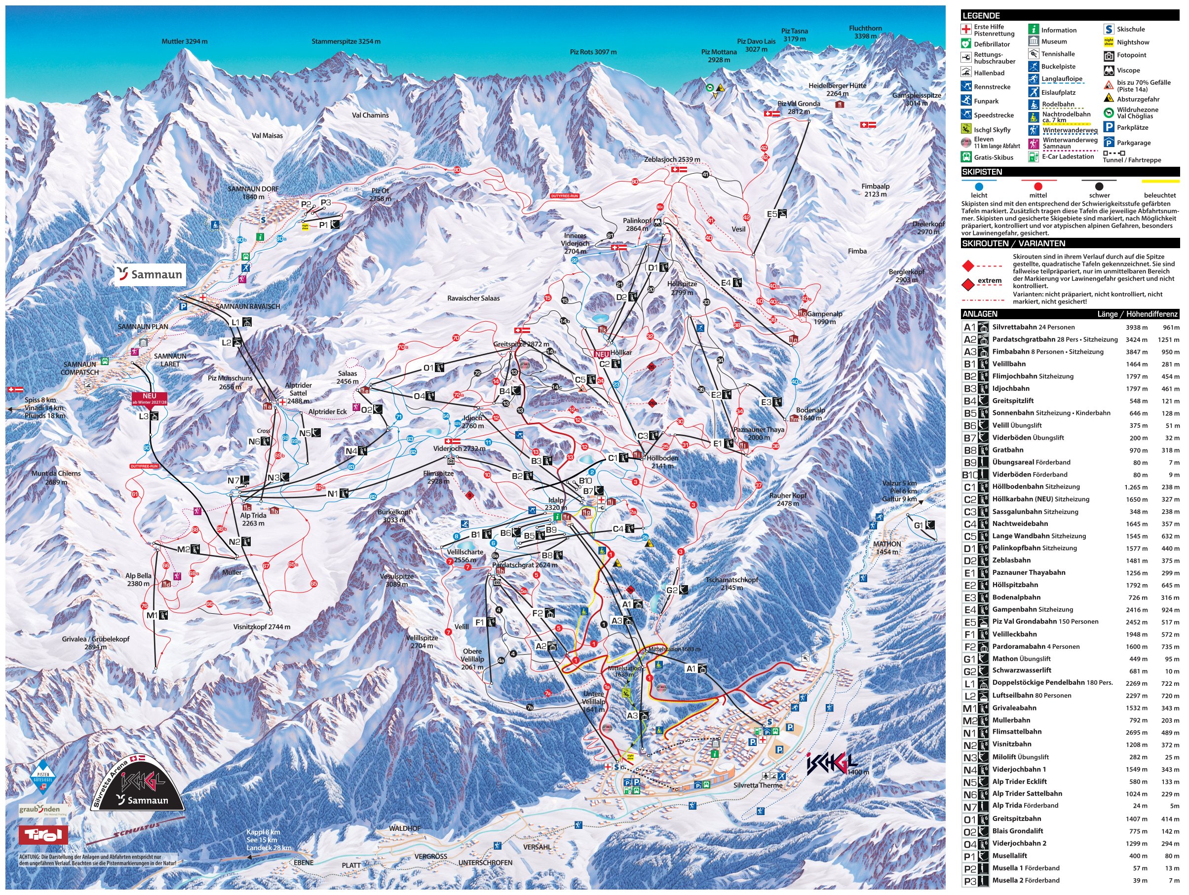 Pistenplan vom Skigebiet Ischgl/Samnaun – Silvretta Arena