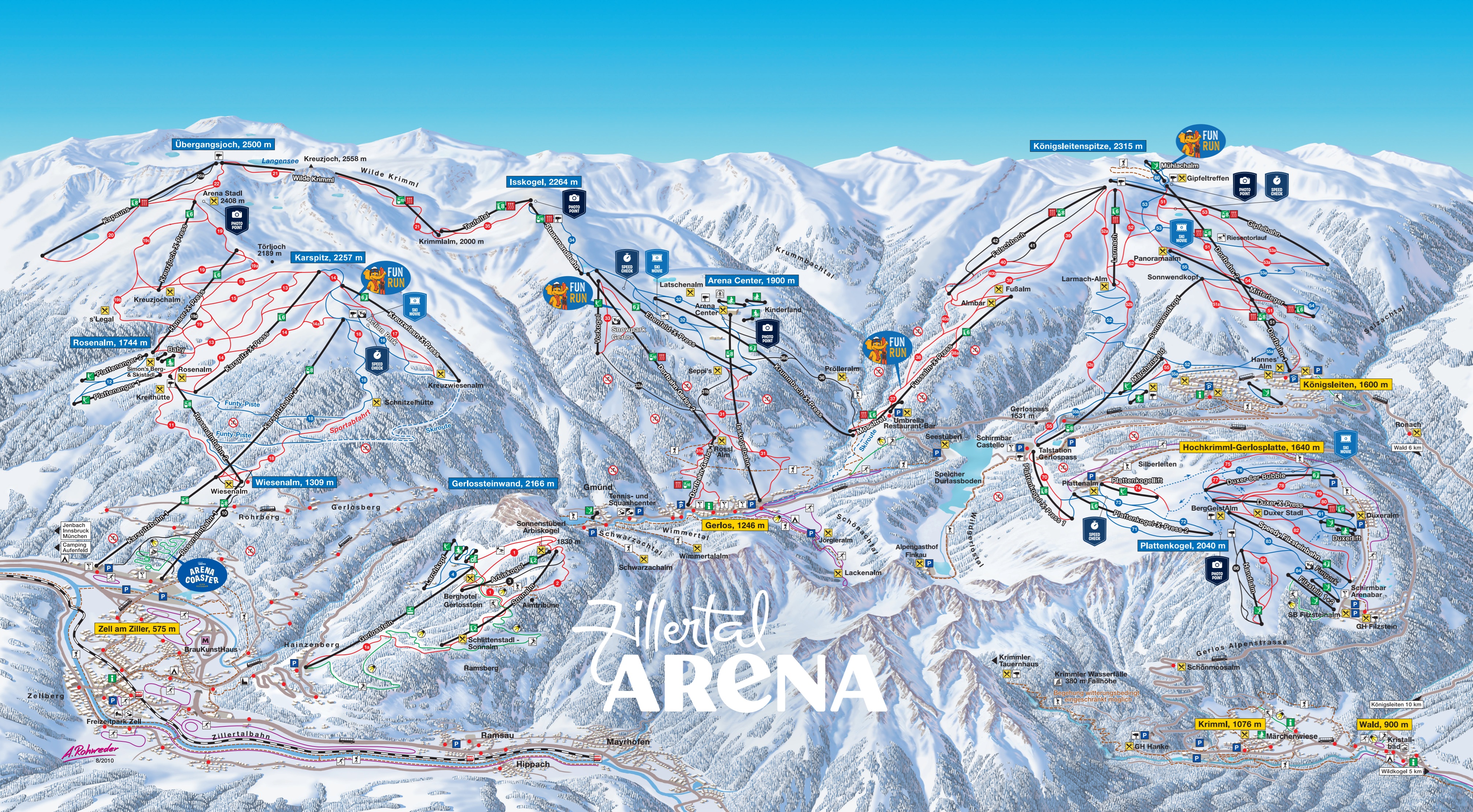 Pistenplan vom Skigebiet Zillertal Arena – Zell am Ziller/Gerlos/Königsleiten/Hochkrimml