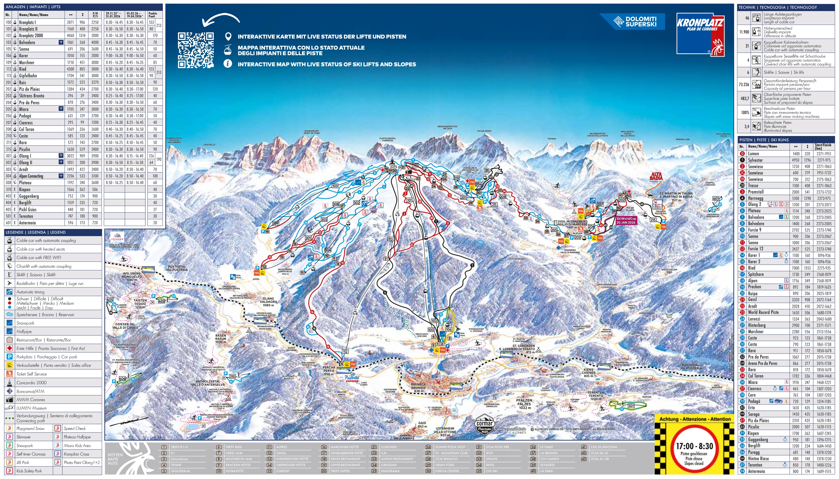 Pistenplan vom Skigebiet Kronplatz (Plan de Corones)