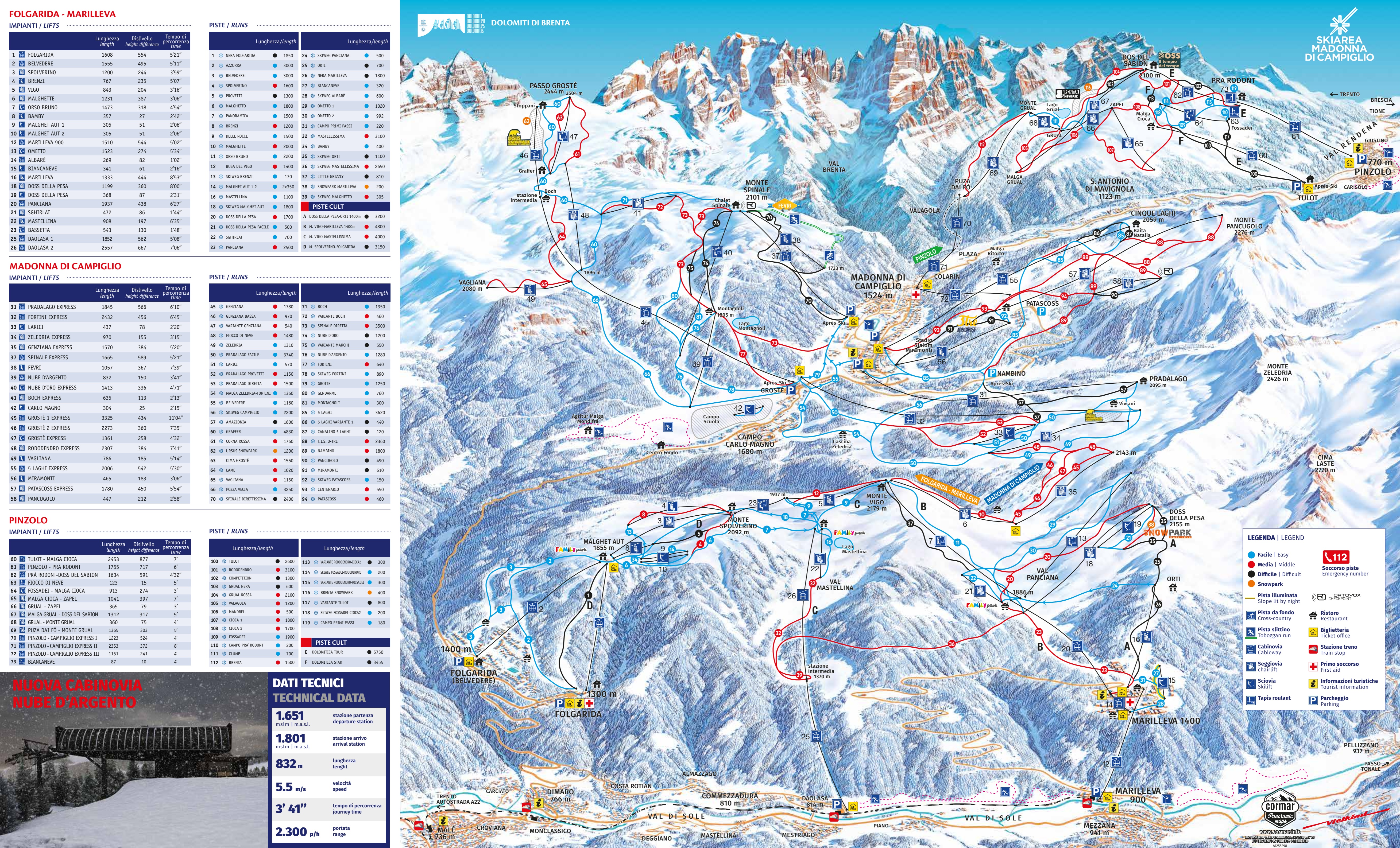 Pistenplan vom Skigebiet Madonna di Campiglio/Pinzolo/Folgàrida/Marilleva