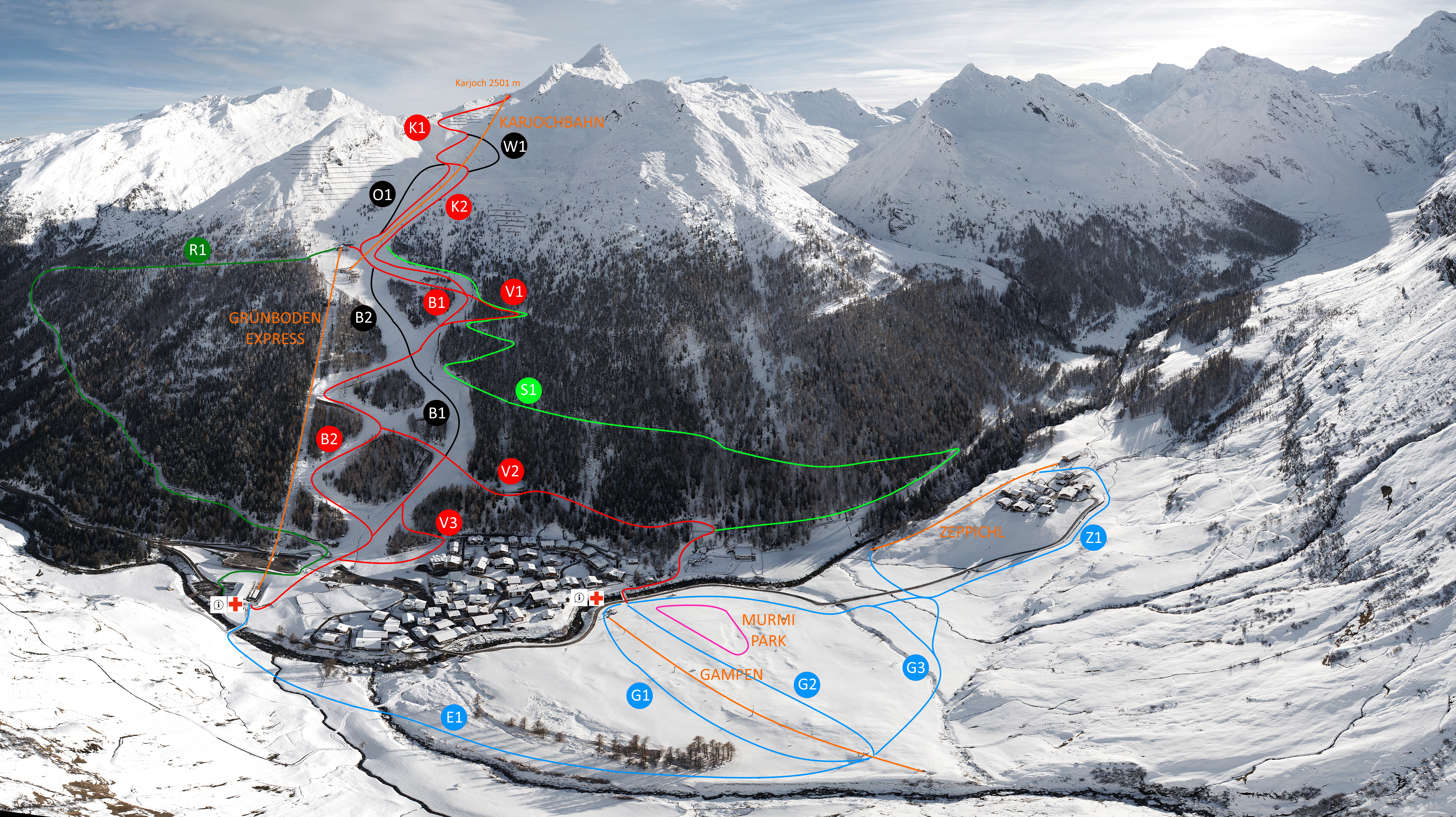 Pistenplan vom Skigebiet Pfelders (Moos in Passeier)