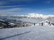 Blick vom höchsten Punkt im Skigebiet am Hauser Kaibling